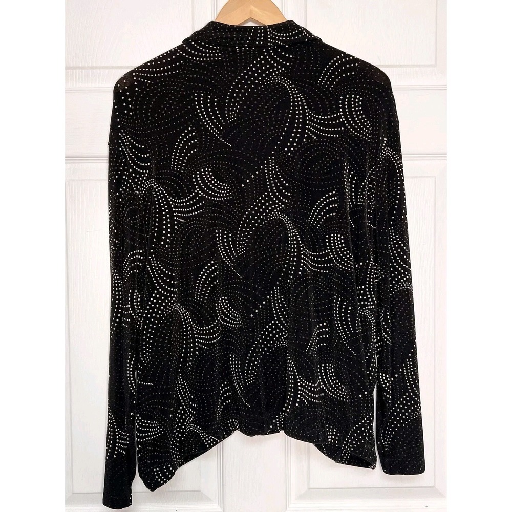 Vintage Touch Women Large Black/White Zipper Jacket Blouse W/pockets Witchy Goth - Picture 5 of 9